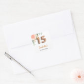 Quinceanera floral roos Gold eucalyptus monogram Vierkante Sticker (Envelop)