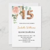 Quinceanera floral roos goudapper kaart (Voorkant)