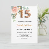 Quinceanera floral roos goudapper kaart (Staand voorkant)