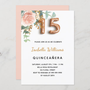 Quinceanera floral roos goudapper kaart