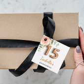 Quinceanera floral roos gouden eucalyptus bedankjes labels