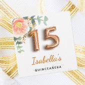 Quinceanera floral roos gouden eucalyptus bedankjes labels