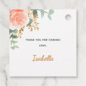 Quinceanera floral roos gouden eucalyptus bedankjes labels (Achterkant)