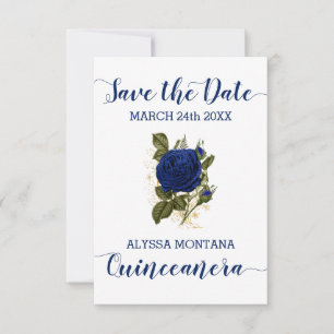 Quinceanera Floral Royal Blue Roos Save The Date