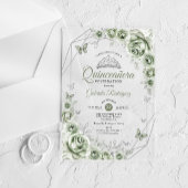 Quinceanera Floral Sage Green Silver Acryl Uitnodigingen