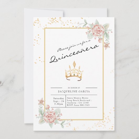 Quinceañera Floral Script 15th Birthday Kaart (Voorkant)