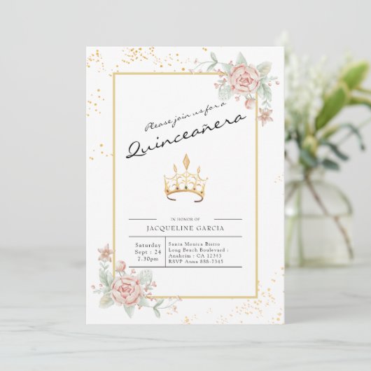Quinceañera Floral Script 15th Birthday Kaart (Staand voorkant)