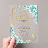 Quinceanera Floral Turquoise Gold Acryl Uitnodigingen (Insitu (Draagbaar))