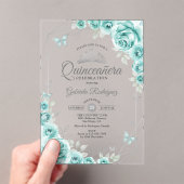 Quinceanera Floral Turquoise Silver Acryl Uitnodigingen (Insitu (Draagbaar))