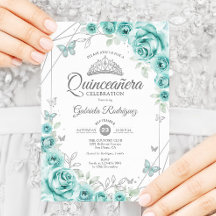 Quinceanera Floral Turquoise Zilver