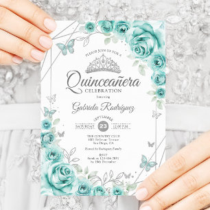 Quinceanera Floral Turquoise Zilver Kaart