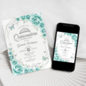 Quinceanera Floral Turquoise Zilver Kaart