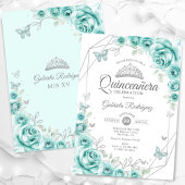 Quinceanera Floral Turquoise Zilver Kaart