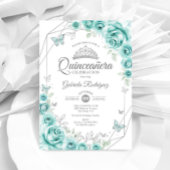 Quinceanera Floral Turquoise Zilver Kaart