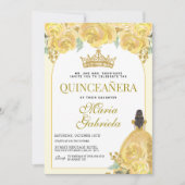 Quinceanera Floral Yellow Gold Mis Quince Anos Kaart (Voorkant)