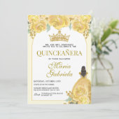 Quinceanera Floral Yellow Gold Mis Quince Anos Kaart (Staand voorkant)