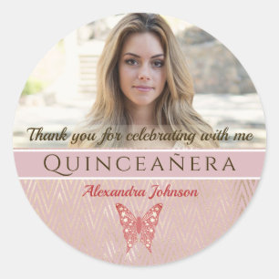 Quinceanera Foto bedankt Classic Round Sticker