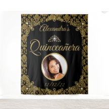 Quinceanera Foto: Black Gold Damask Tiara Birthday