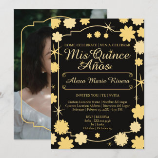 Quinceanera Foto Bloem Goud Zilver Roos Glam Kaart