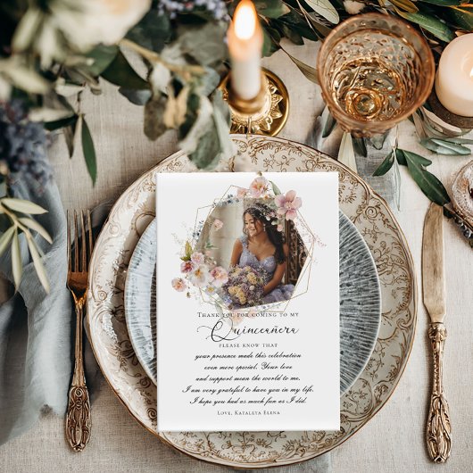 Quinceanera foto bloemenflat dank u kaart