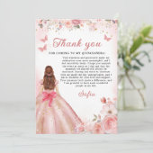 Quinceañera Foto Blush Roze Roos Bloemen Dank u Bedankkaart (Staand voorkant)