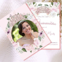 Quinceanera Foto Blush Roze Waterverf Bloemen