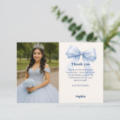 Quinceanera foto boog blauw bedankkaart (Staand voorkant)