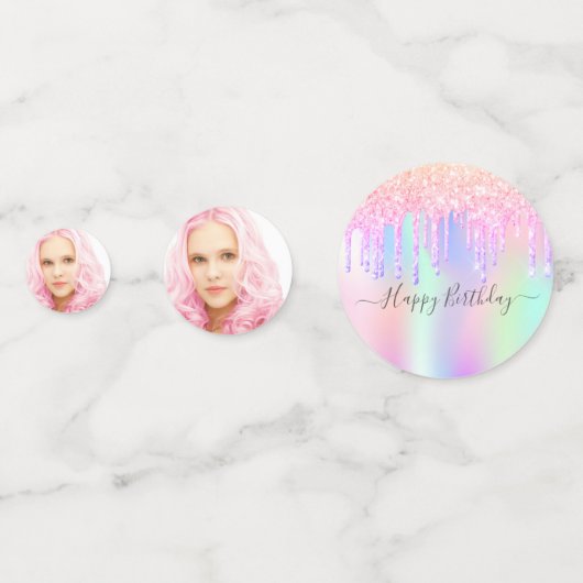 Quinceanera foto holografische roze glitter confetti (Achterkanten)