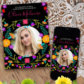 Quinceanera Foto Mexicaanse Fiesta Bloemen Zwart Kaart