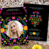 Quinceanera Foto Mexicaanse Fiesta Bloemen Zwart Kaart