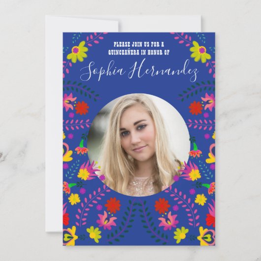 Quinceanera Foto Mexicaanse Fiesta Party Blauw Kaart (Voorkant)