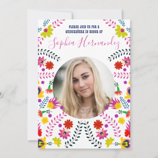 Quinceanera Foto Mexicaanse Fiesta Party Wit Kaart (Voorkant)