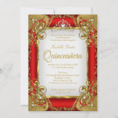 Quinceanera Foto: Red Golden Pearl Tiara Party Kaart (Voorkant)