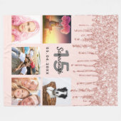 Quinceanera foto roos goud glitter blush roze fleece deken (Voorkant (Horizontaal))