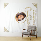 Quinceanera Foto Wit Goud Tiara Verjaardagsfeest Wandkleed (In Situ (horizontaal))