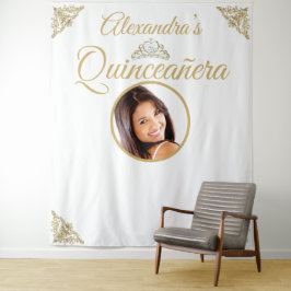 Quinceanera Foto Wit Goud Tiara Verjaardagsfeest Wandkleed