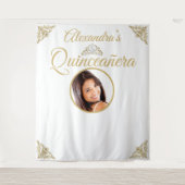 Quinceanera Foto Wit Goud Tiara Verjaardagsfeest Wandkleed (Voorkant)