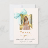 Quinceanera fotoboog blauwgroen crème bedankkaart (Voorkant)