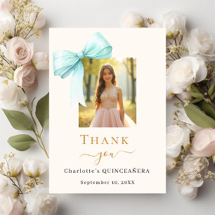 Quinceanera fotoboog blauwgroen crème bedankkaart