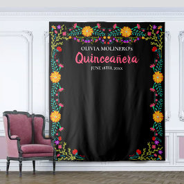 Quinceanera fotocabine achtergrond Mexicaanse bloe Wandkleed