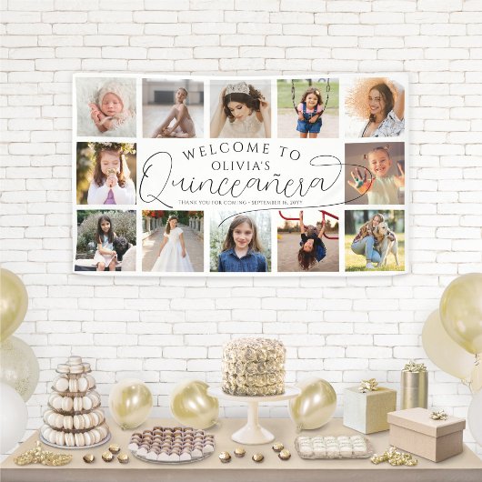 Quinceañera Fotocollage 15e Verjaardag Welkom Spandoek