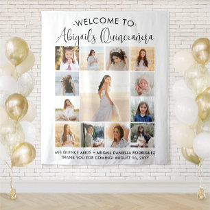 Quinceañera Fotocollage 15e Verjaardag Welkom Wandkleed