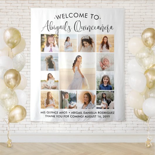 Quinceañera Fotocollage 15e Verjaardag Welkom Wandkleed