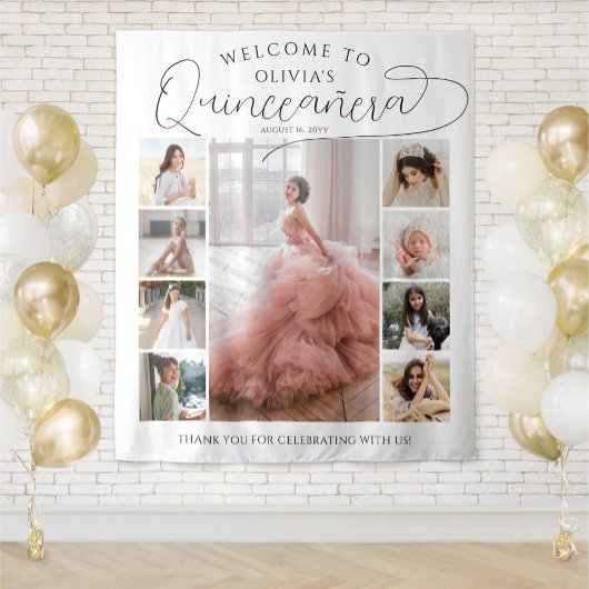 Quinceañera Fotocollage 15e Verjaardag Welkom Wandkleed