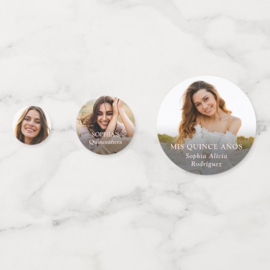 Quinceañera Foto's & Gouden Kroon Mis XV Blush Pin Confetti (Voorkanten)