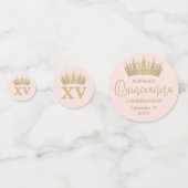 Quinceañera Foto's & Gouden Kroon Mis XV Blush Pin Confetti (Achterkanten)