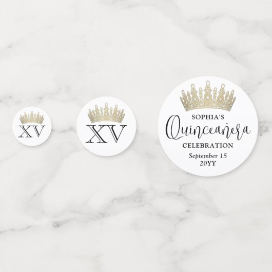 Quinceañera Foto's & Gouden Kroon Mis XV Chic Mode Confetti (Achterkanten)