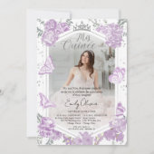 Quinceanera fotouitnodiging Lavendel Bloemen Kaart (Voorkant)