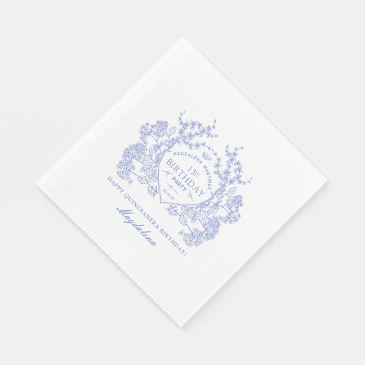 Quinceanera Franse Blauwe Bloemkam Custom Servet (Hoek)