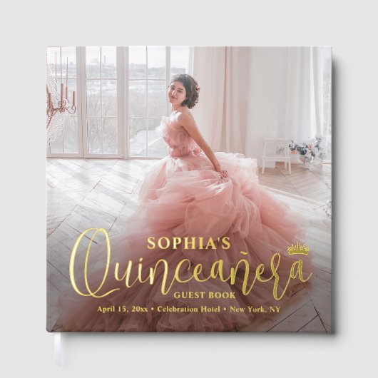 Quinceañera Front Back Foto's Modern Trendy Script Gastenboek (Voorkant)